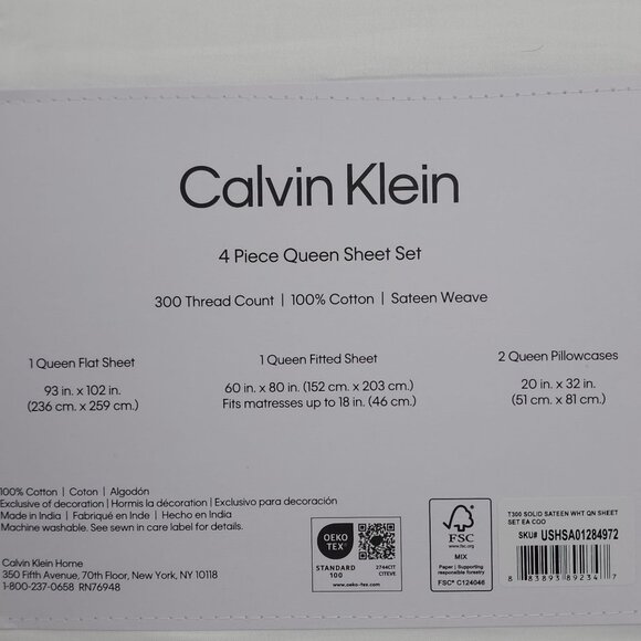 Calvin Klein 4 Piece Queen Sheet Set 100% Cotton Sateen Fits Mattress 18" Deep - Picture 7 of 8